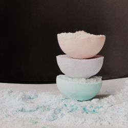 CBD bath bombs on a white table